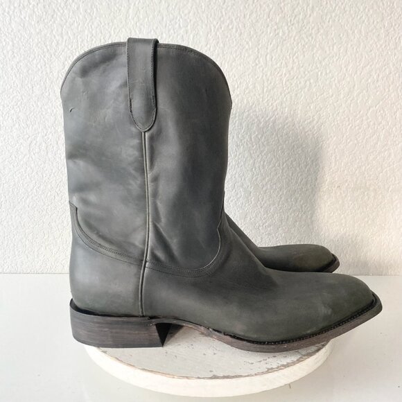 Lane Mens Black Cowboy Boots 15 D Genuine Leather Western Casual Square Toe EUC - Picture 2 of 11